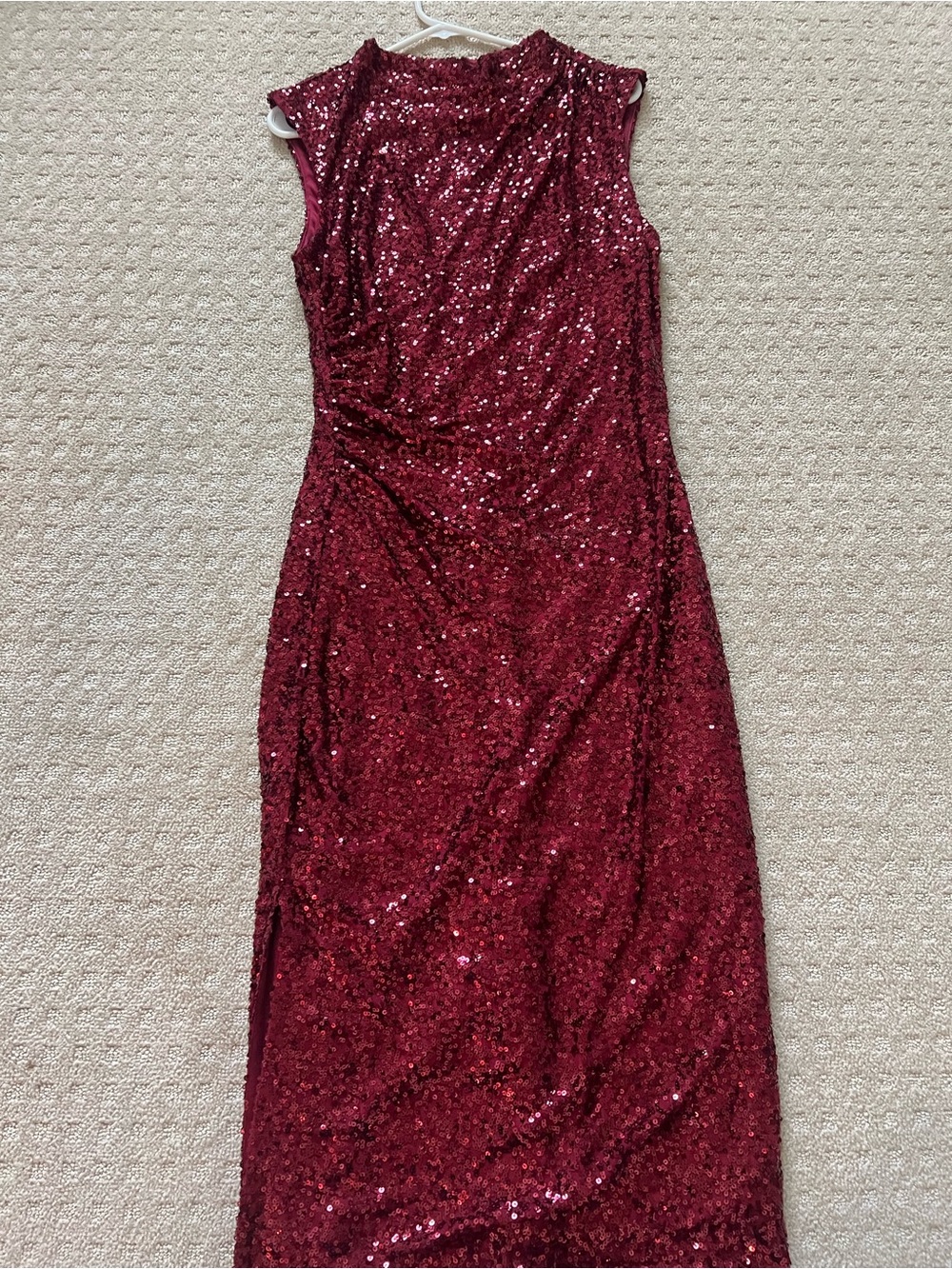 Anne Klein Burgundy Sequin Sleeveless Evening Dress